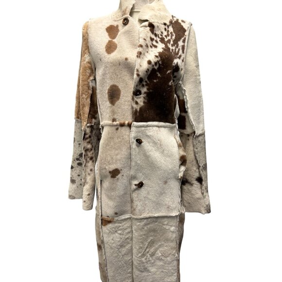Women's Owl Print Suede and Wool Patchwork Reversible Coat Size S - Picture 1 of 16